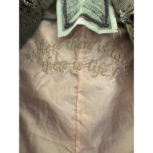 Handmade Striped Blazer Jacket With Red Tree Embroidery & Pink Silk Lining For - Picture 4 of 12